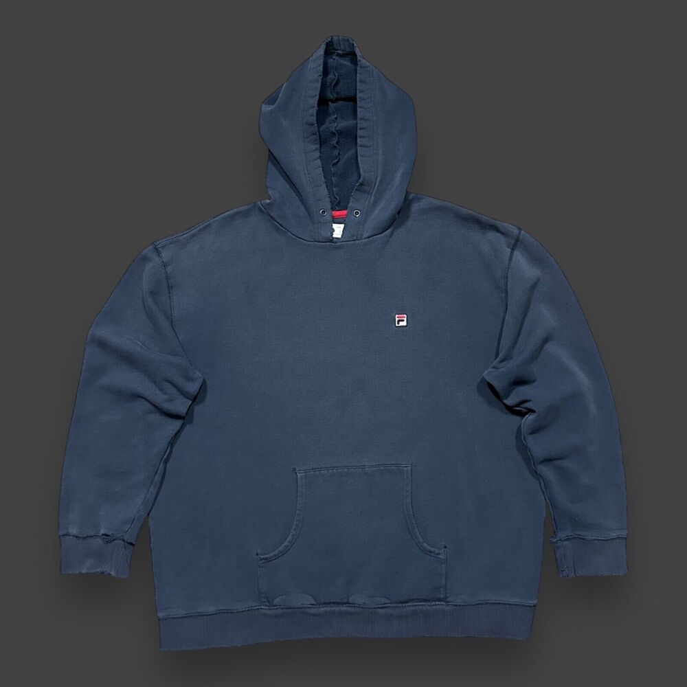 Vintage Thrashed Hoodie Sweatshirt 90s y2k Fila Distressed Pullover Navy Blue